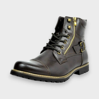 Fergus | Black Buckle Lace-Up Boots