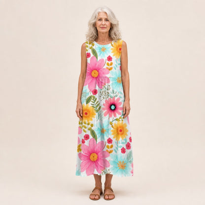 Martina | Bright Oversized Floral Sleeveless Midi Dress