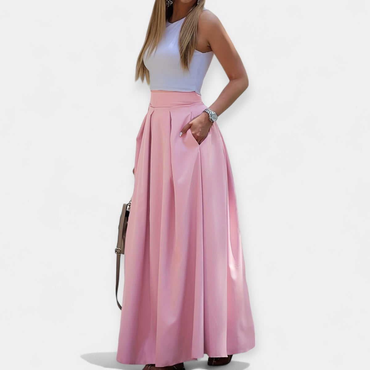 Phoebe | Pink Wide-Leg Maxi Skirt