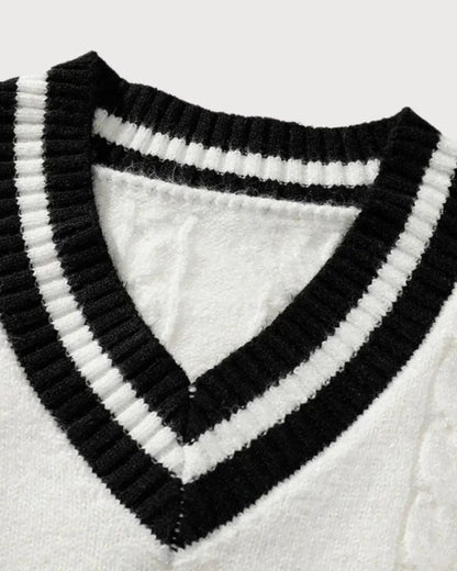 Percy | Cream V-Neck Cable-Knit Jumper