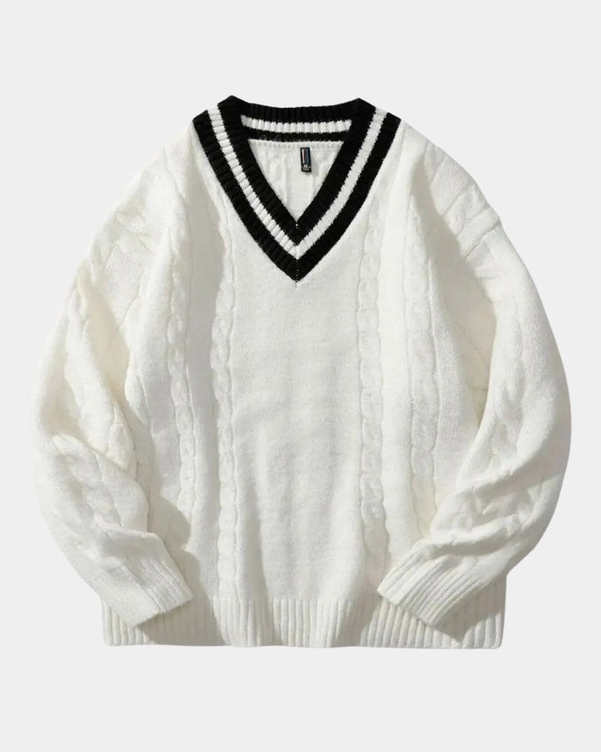 Percy | Cream V-Neck Cable-Knit Jumper