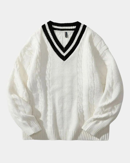 Percy | Cream V-Neck Cable-Knit Jumper