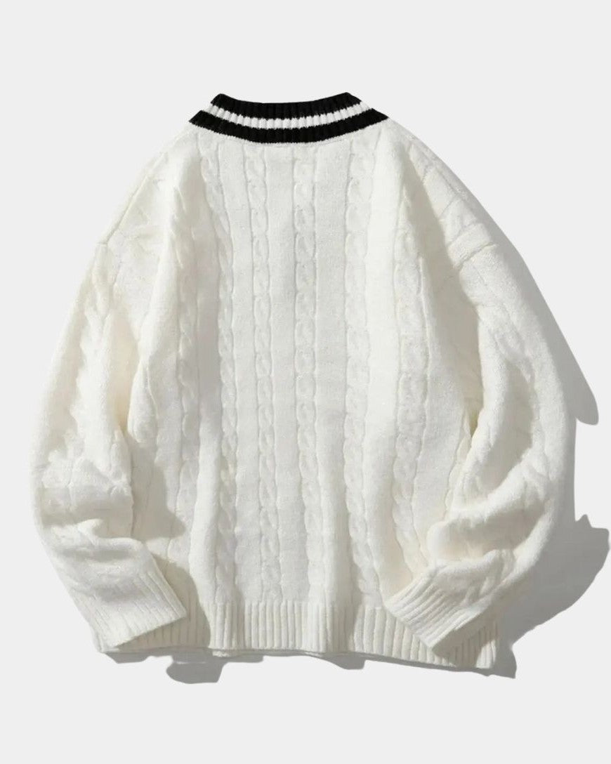 Percy | Cream V-Neck Cable-Knit Jumper