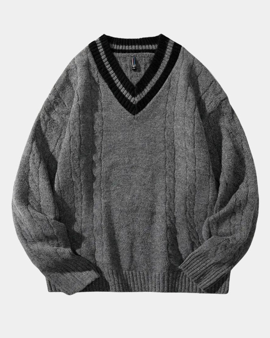 Percy | Cream V-Neck Cable-Knit Jumper