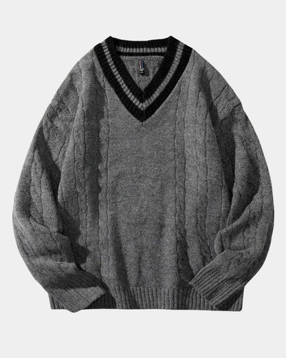 Percy | Cream V-Neck Cable-Knit Jumper