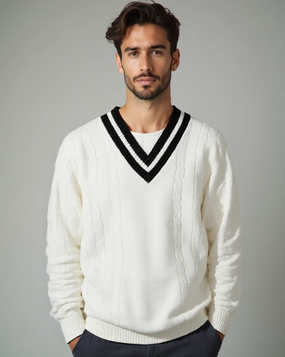 Percy | Cream V-Neck Cable-Knit Jumper