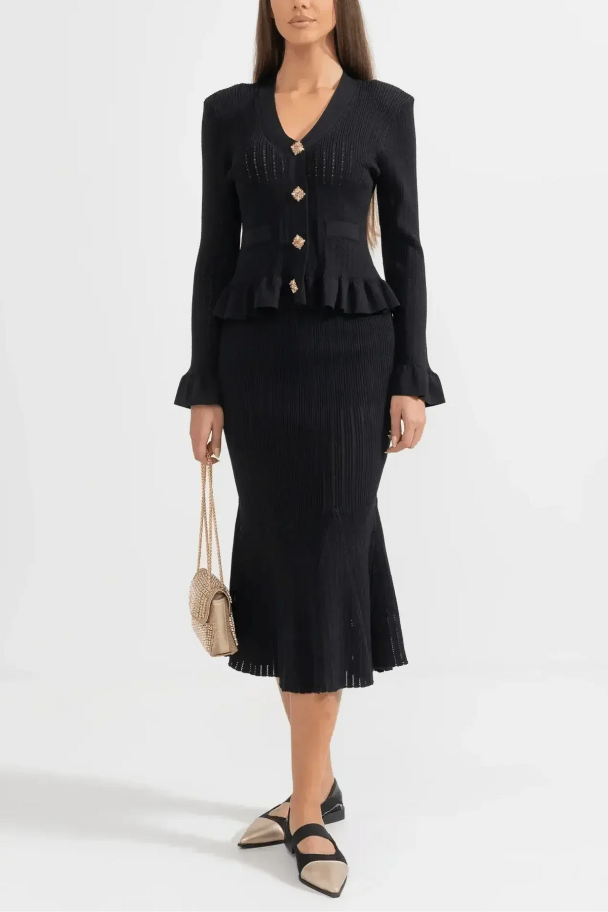 Prudence | Ribbed Peplum Top & Skirt Set