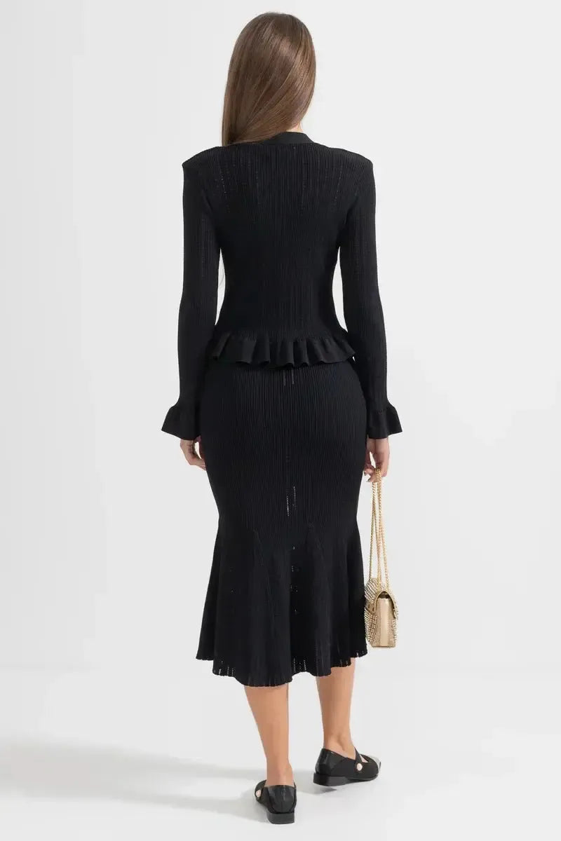 Prudence | Ribbed Peplum Top & Skirt Set