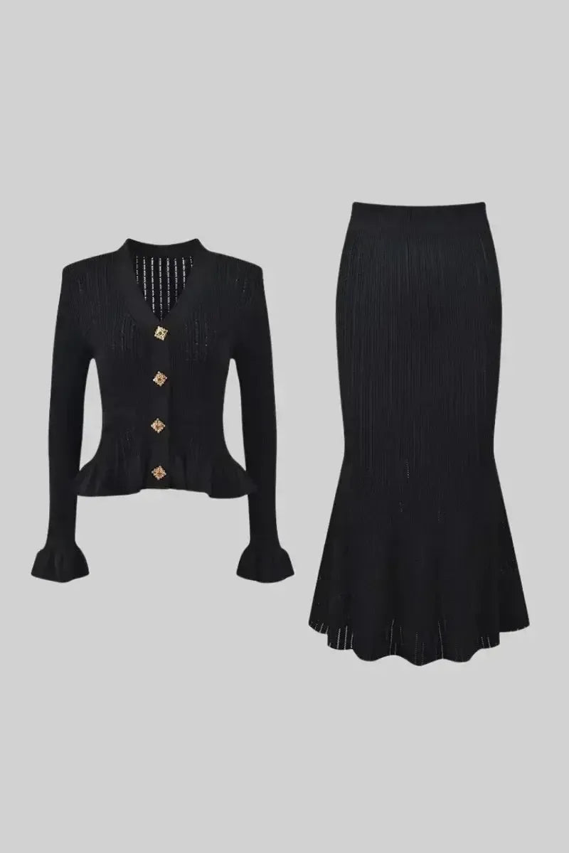 Prudence | Ribbed Peplum Top & Skirt Set
