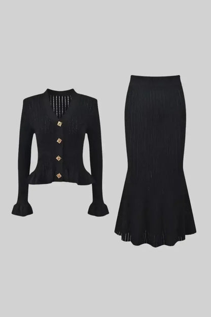 Prudence | Ribbed Peplum Top & Skirt Set
