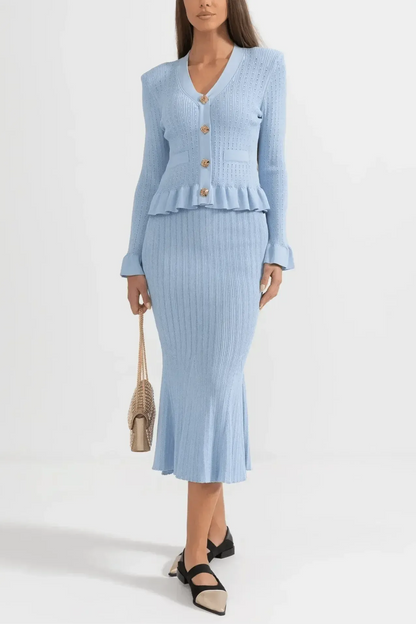 Prudence | Ribbed Peplum Top & Skirt Set