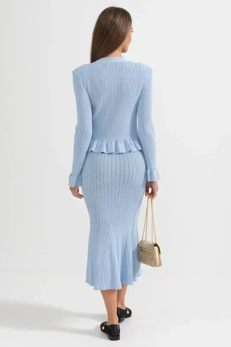 Prudence | Ribbed Peplum Top & Skirt Set
