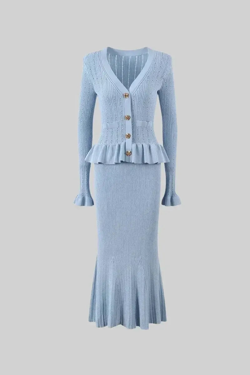 Prudence | Ribbed Peplum Top & Skirt Set