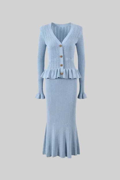Prudence | Ribbed Peplum Top & Skirt Set