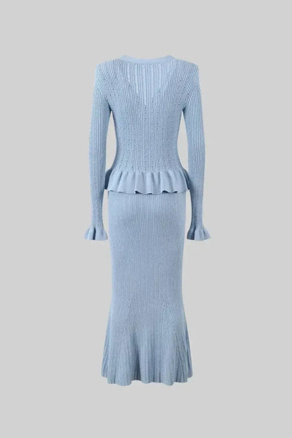 Prudence | Ribbed Peplum Top & Skirt Set
