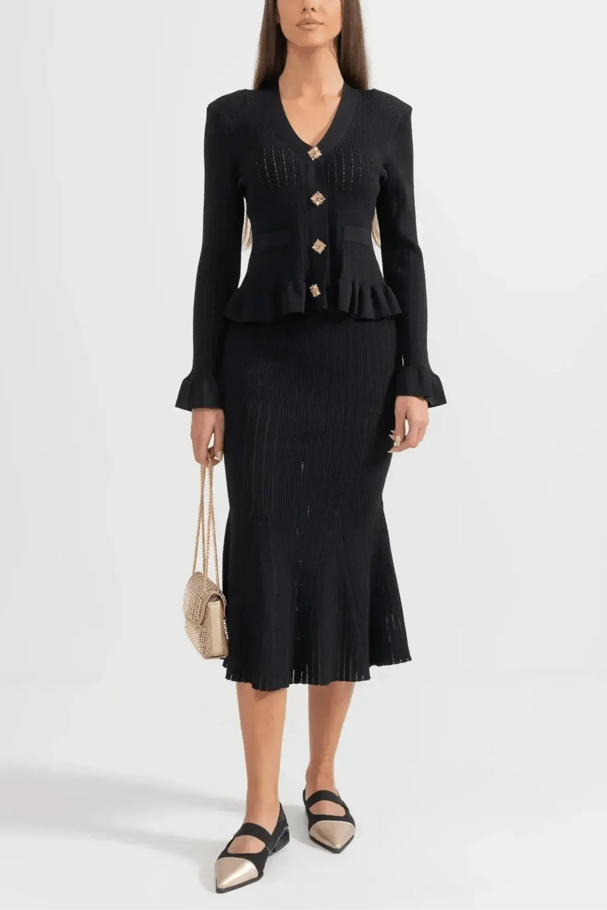 Prudence | Ribbed Peplum Top & Skirt Set
