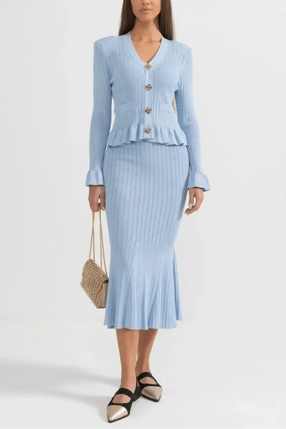 Prudence | Ribbed Peplum Top & Skirt Set