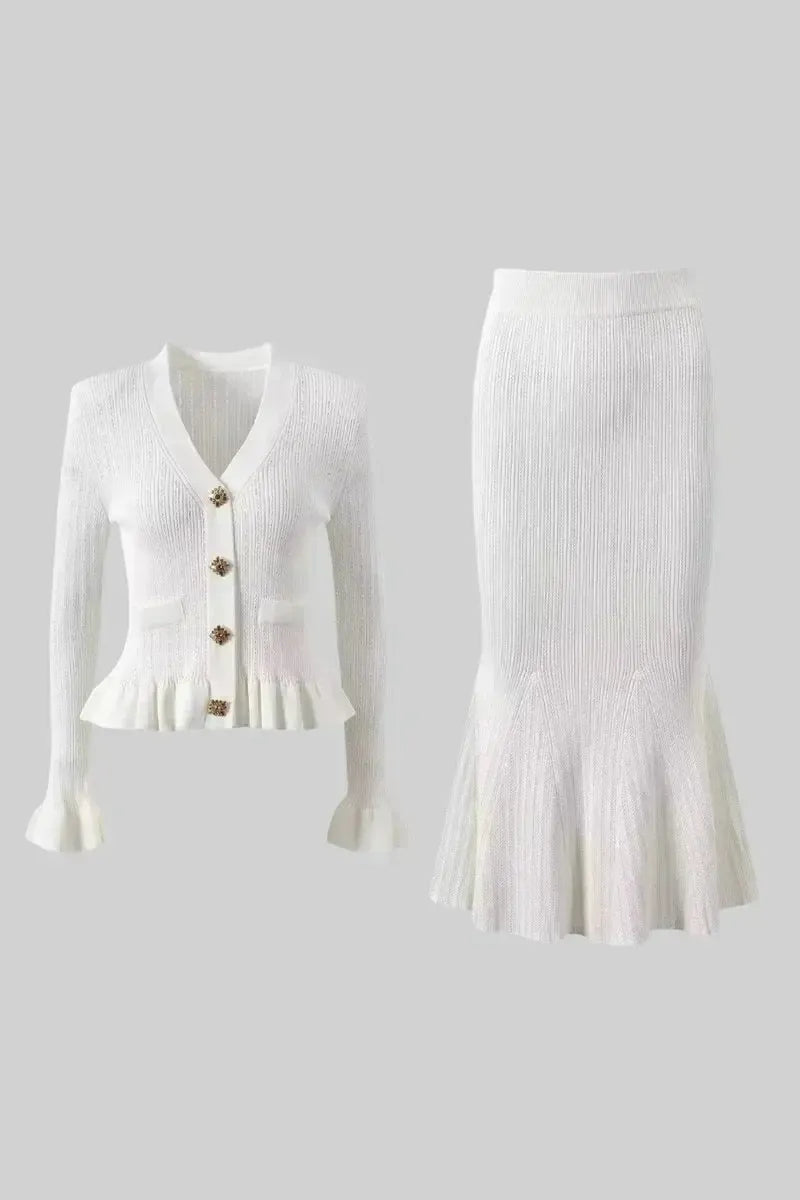 Prudence | Ribbed Peplum Top & Skirt Set