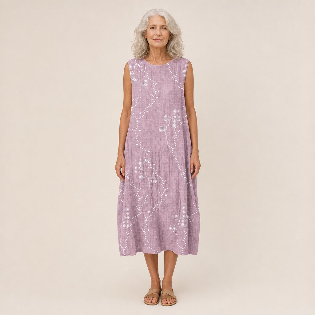 Lucinda | Lilac Dotted Vine Sleeveless Midi Dress
