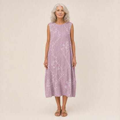 Lucinda | Lilac Dotted Vine Sleeveless Midi Dress