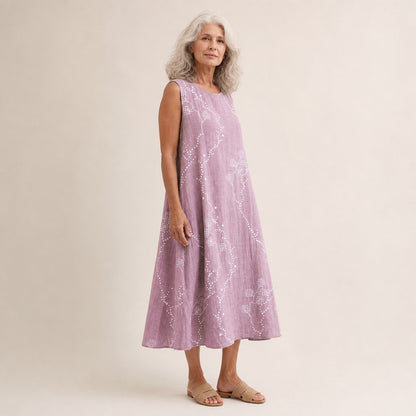 Lucinda | Lilac Dotted Vine Sleeveless Midi Dress