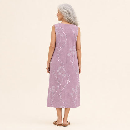 Lucinda | Lilac Dotted Vine Sleeveless Midi Dress