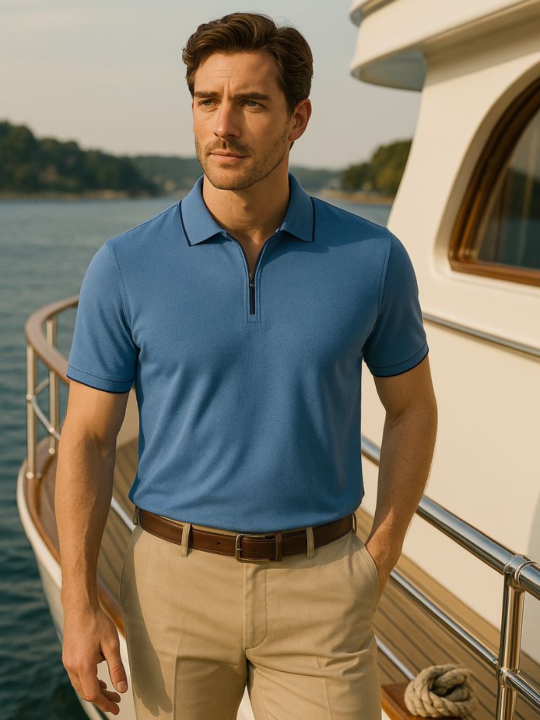 Ross | Blue Quarter-Zip Polo