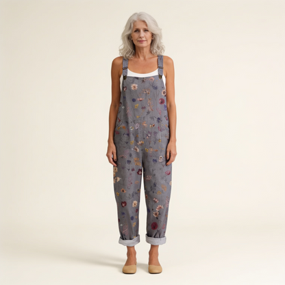 Caroline | Grey Ditsy Floral Dungarees