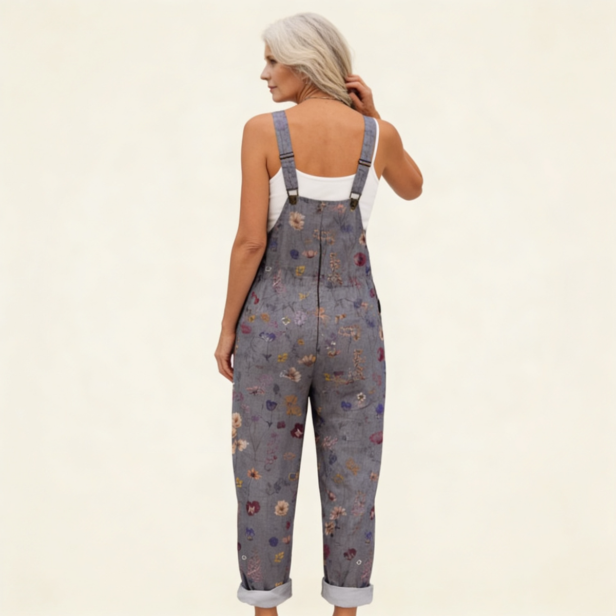 Caroline | Grey Ditsy Floral Dungarees