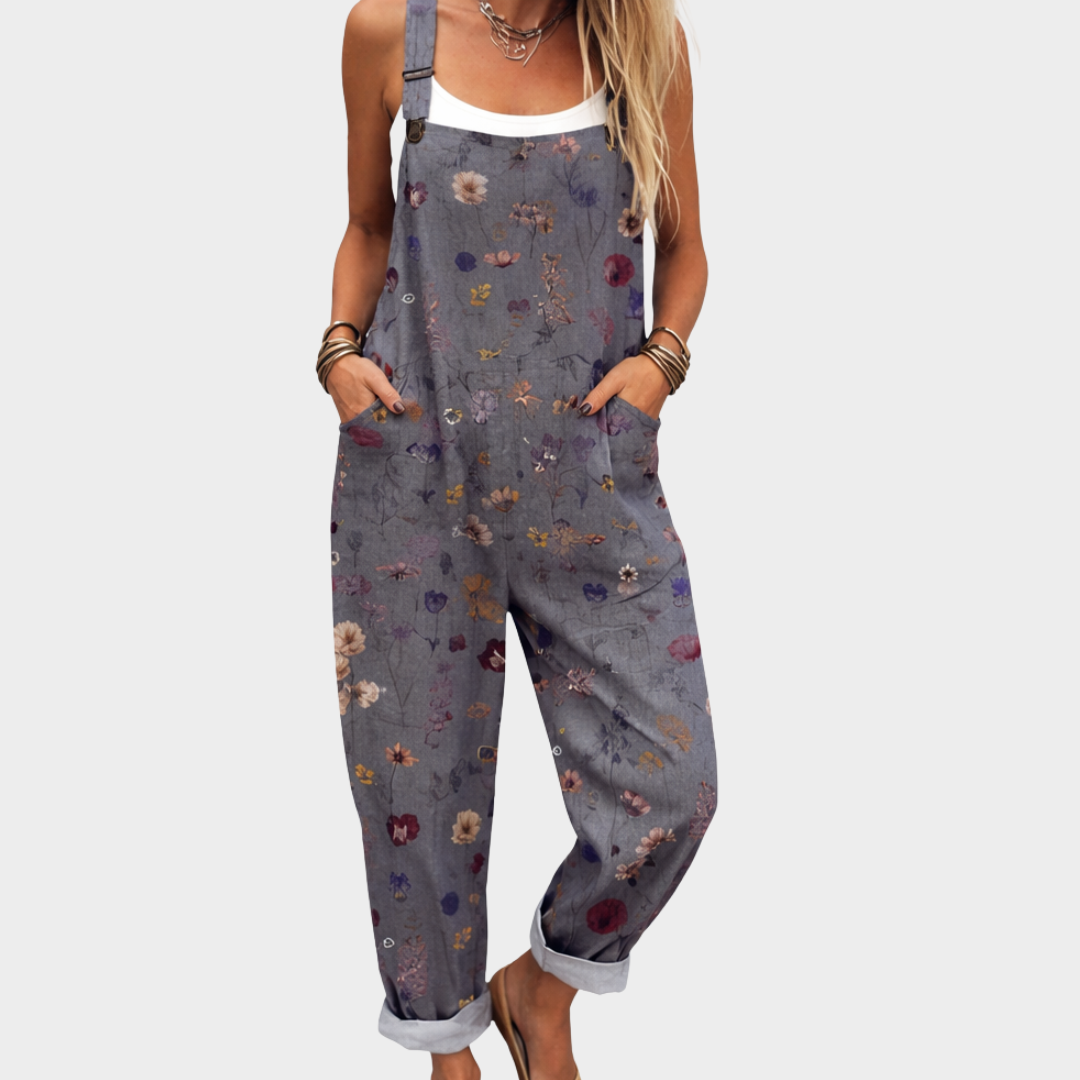 Caroline | Grey Ditsy Floral Dungarees