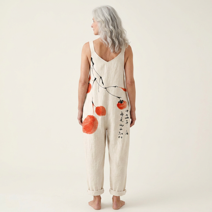 Doris | Ivory & Coral Abstract Dungarees