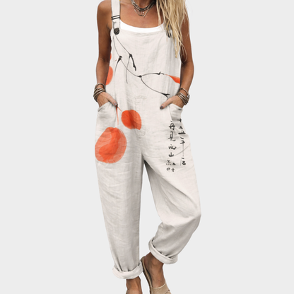 Doris | Ivory & Coral Abstract Dungarees