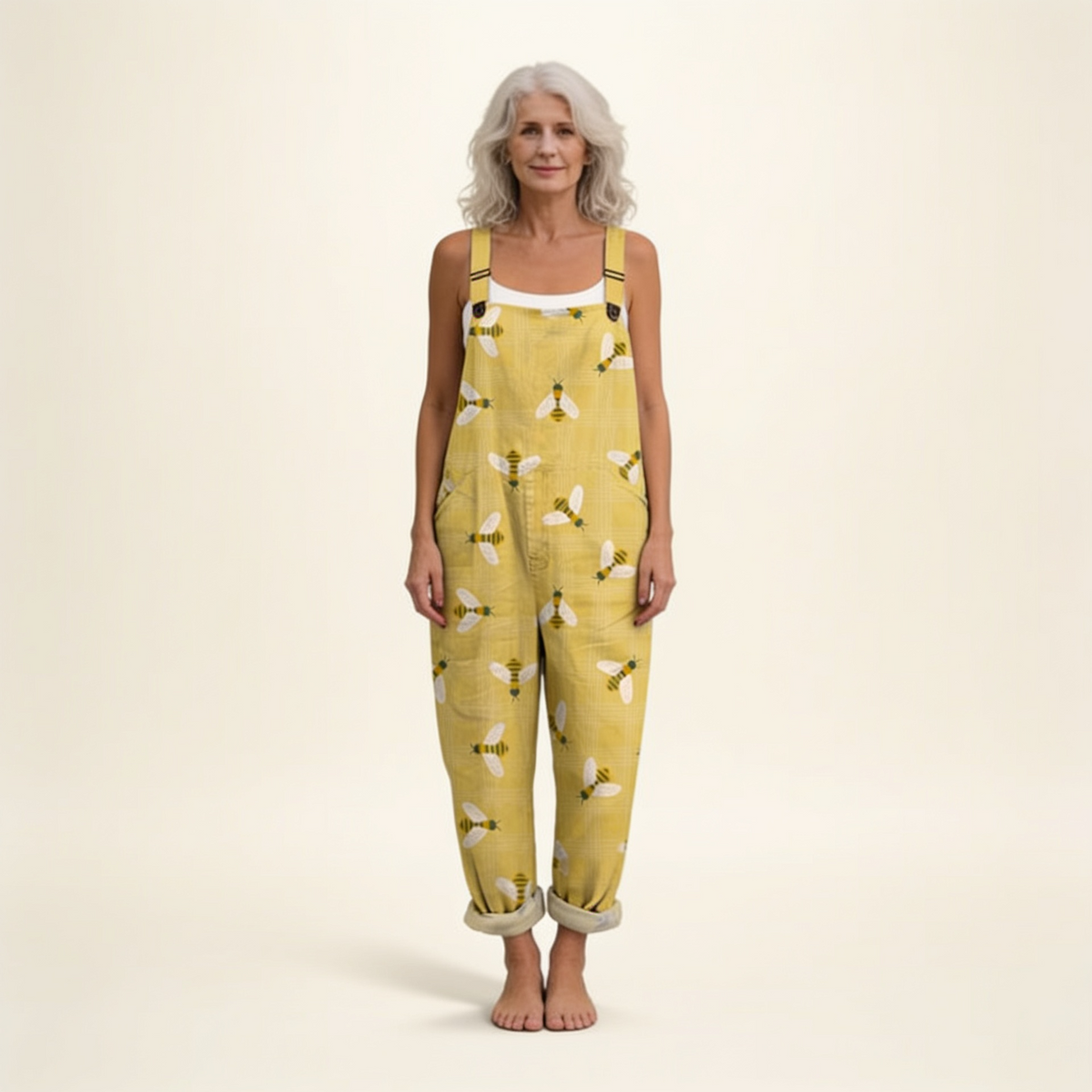Iris | Mustard Bee Print Dungarees