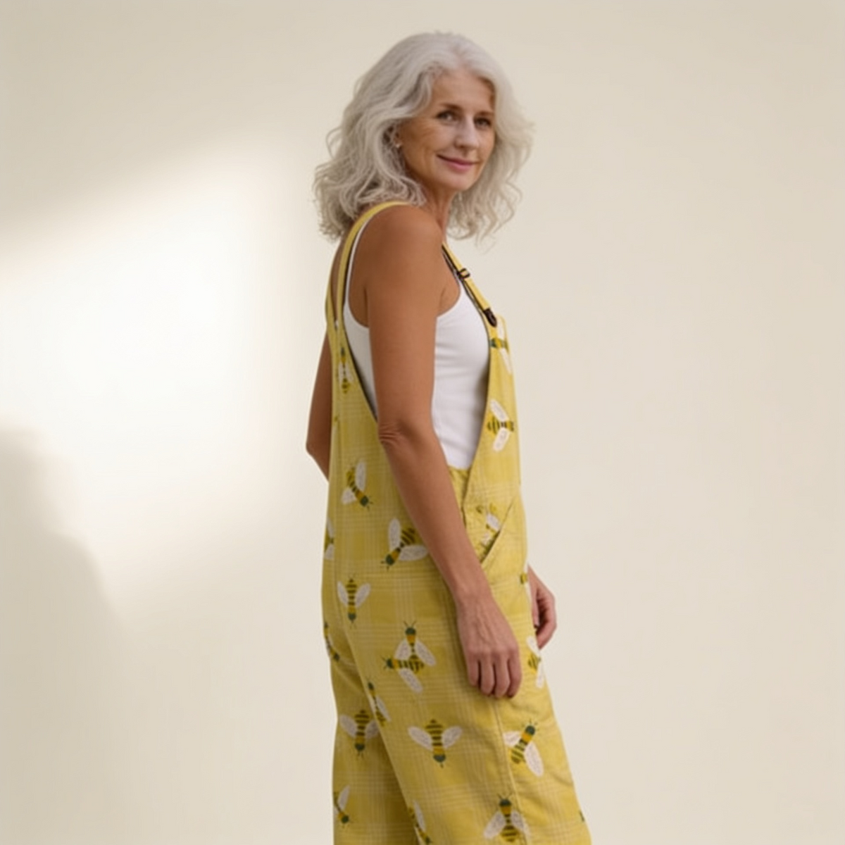 Iris | Mustard Bee Print Dungarees