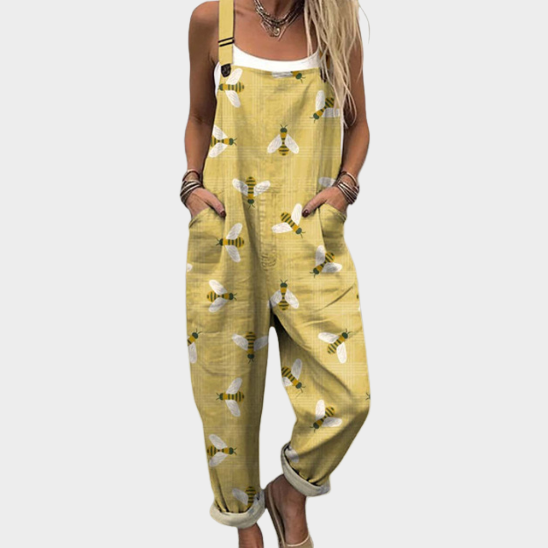 Iris | Mustard Bee Print Dungarees
