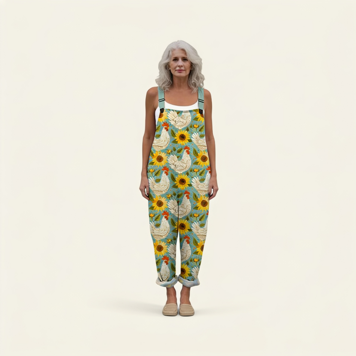 Frances | Sunflower & Hen Print Dungarees