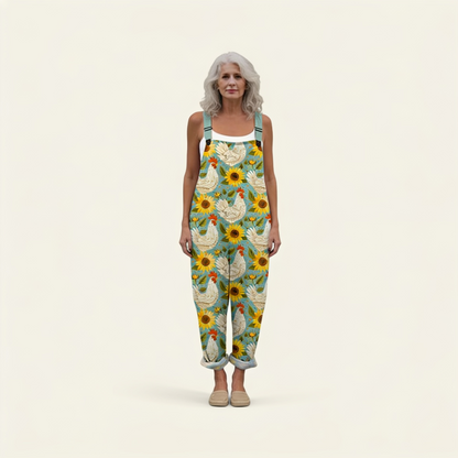 Frances | Sunflower & Hen Print Dungarees