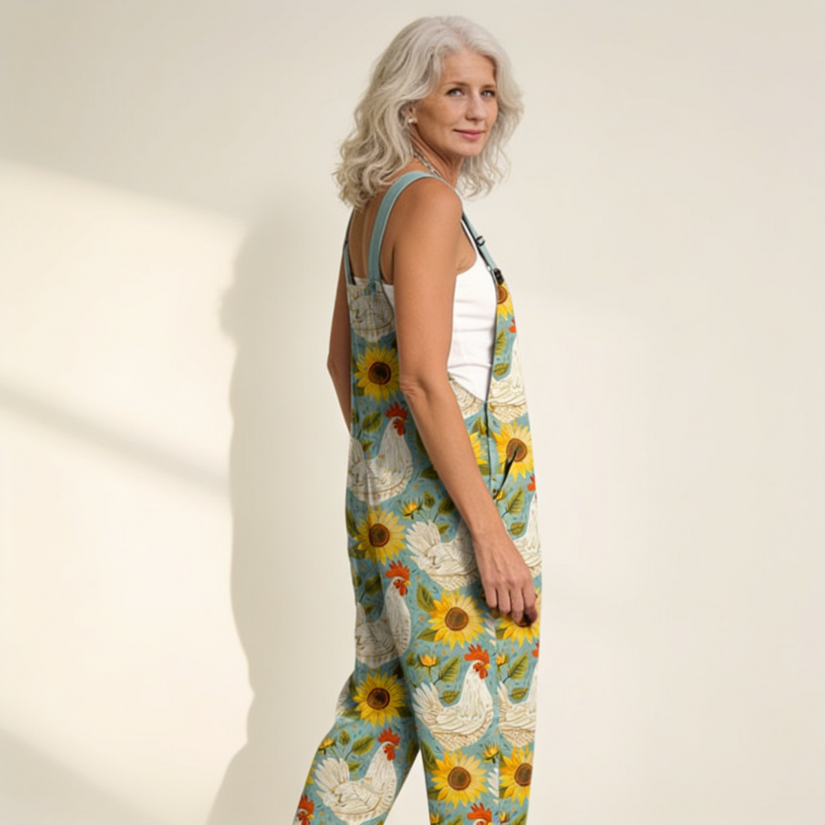 Frances | Sunflower & Hen Print Dungarees