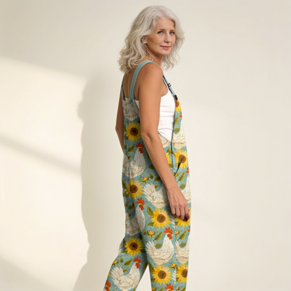 Frances | Sunflower & Hen Print Dungarees