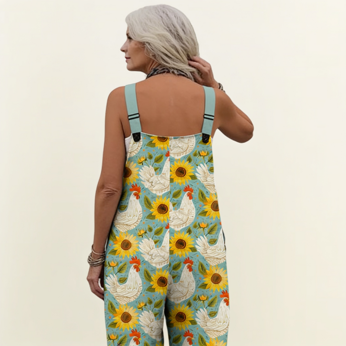 Frances | Sunflower & Hen Print Dungarees