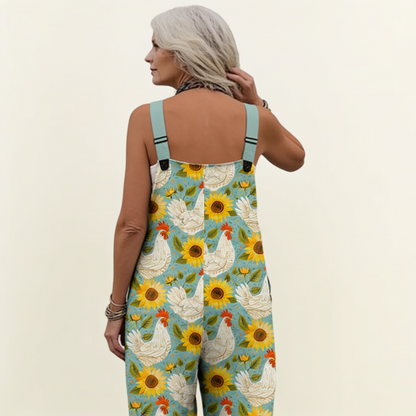 Frances | Sunflower & Hen Print Dungarees