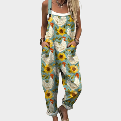 Frances | Sunflower & Hen Print Dungarees