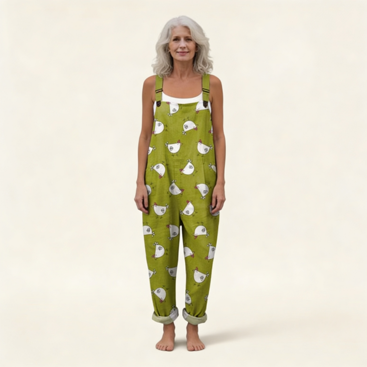 Sabina | Green Mini Hen Print Dungarees
