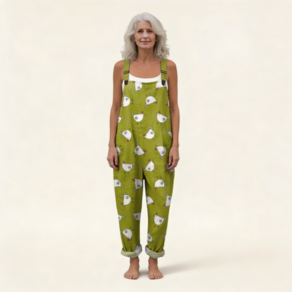 Sabina | Green Mini Hen Print Dungarees