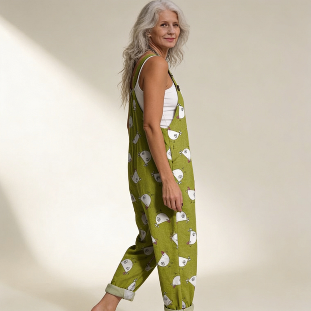 Sabina | Green Mini Hen Print Dungarees