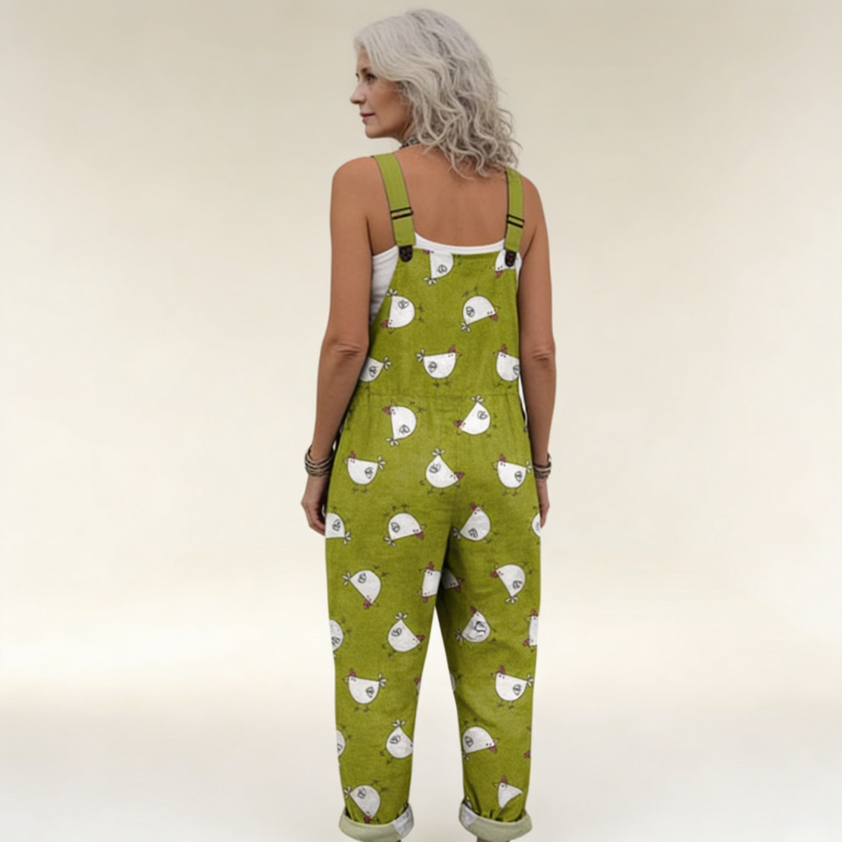Sabina | Green Mini Hen Print Dungarees
