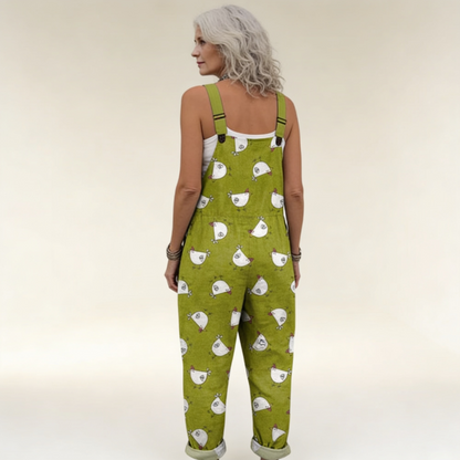Sabina | Green Mini Hen Print Dungarees