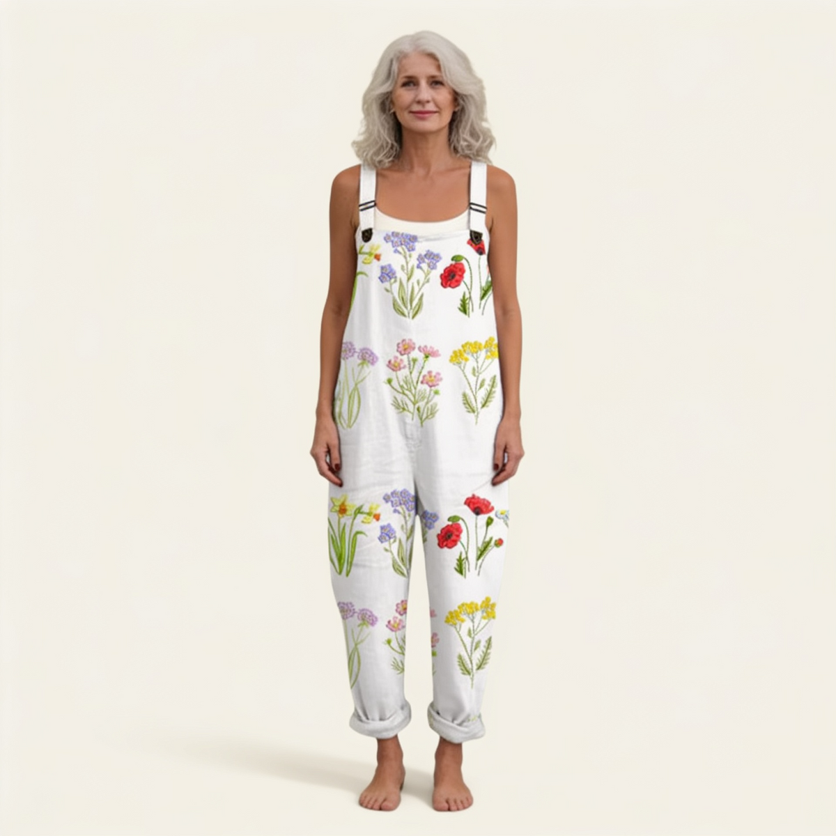 Katherine | Ivory Wildflower Dungarees