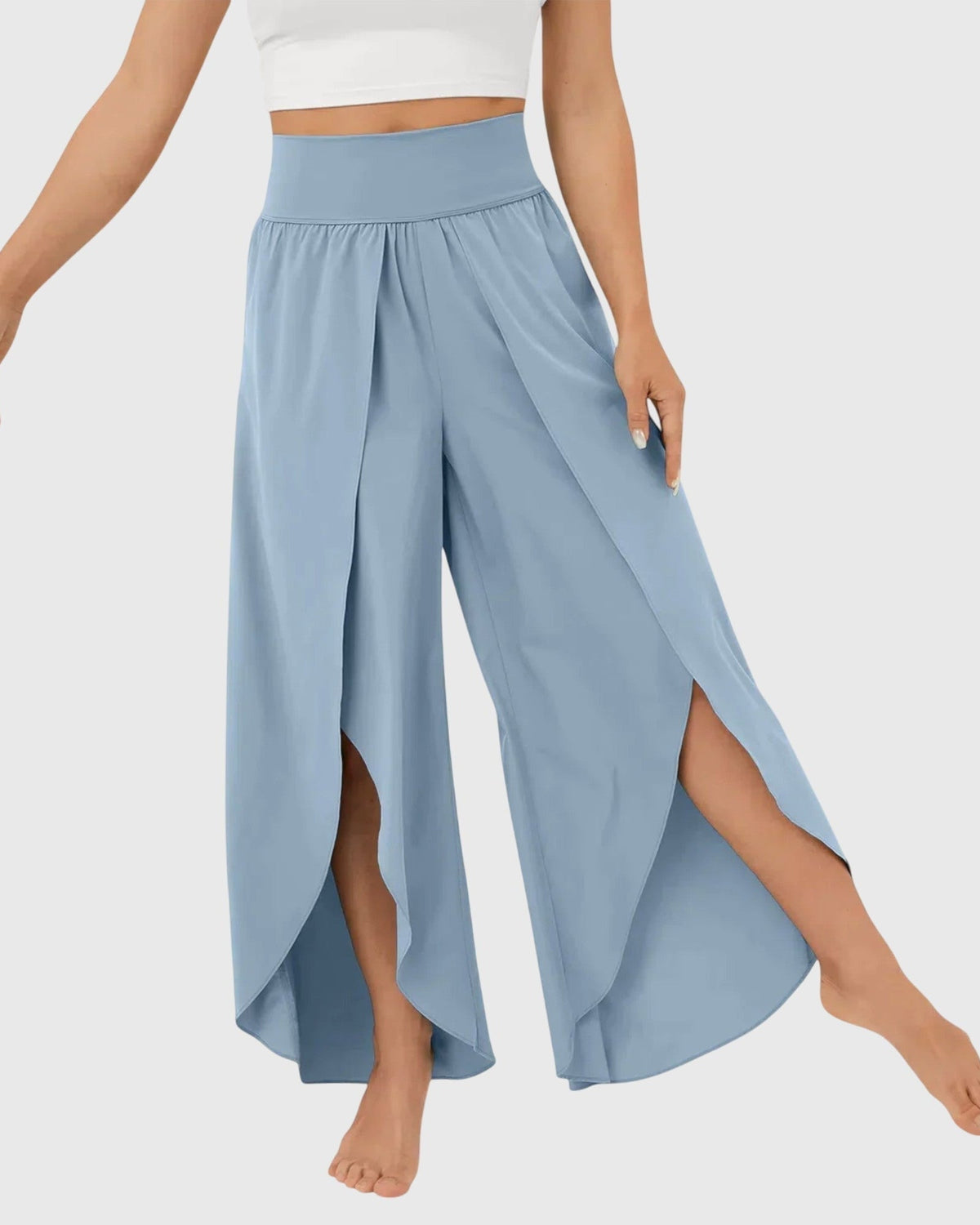 Rhian | Teal Split Wide-Leg Trousers
