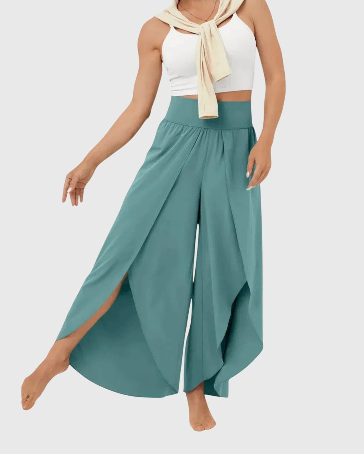 Rhian | Teal Split Wide-Leg Trousers